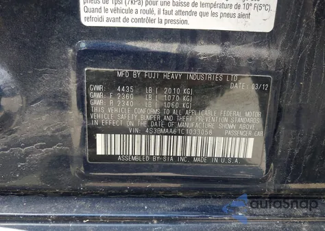 2012 Subaru Legacy 2.5I from USA, damaged, VIN 4S3BMAA61C1033058